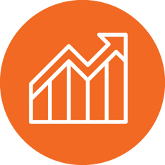 Icon of a bar graph chart with an arrow pointing up and to the right